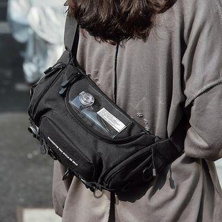 Letter Embroidered Sling Bag Black - One Size