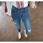Asymmetric Fray-hem Skinny Jeans