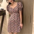 Puff-sleeve Open-back Floral Dress