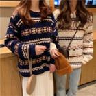 Mock Neck Patterned Cable-knit Sweater