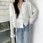 V-neck Blouse / Tie-strap Cardigan / Set
