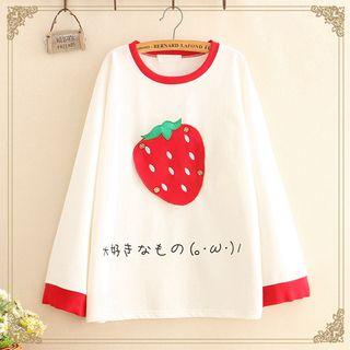 Contrast-trim Strawberry Patch Pullover As Shown In Figure - One Size