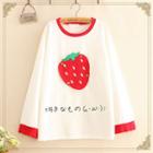 Contrast-trim Strawberry Patch Pullover As Shown In Figure - One Size
