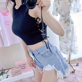 Sleeveless Lace-up Side Cropped Top