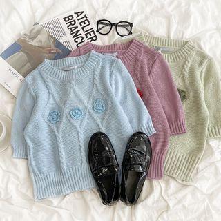 Short-sleeve Plain Embroidered Knit Top