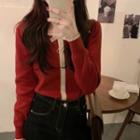 Retro Square-neck Knit Top Red - One Size