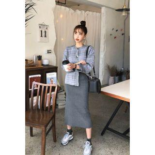Slit-side Ribbed Long Knit Skirt