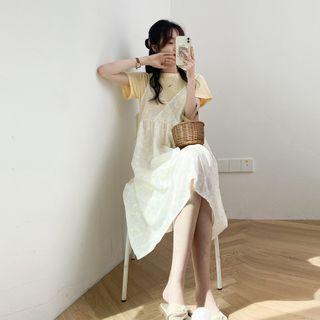 Round-neck Plain Oversize Dress / V-neck Floral Dress