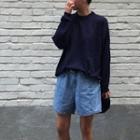 Long Sleeve Knit Top + Wide Leg Shorts