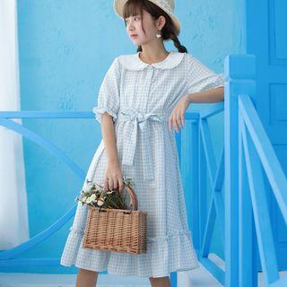 Plaid Short-sleeve Peter Pan Collar Blouse / Dress