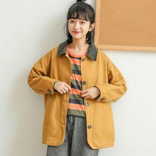 Contrast Collar Buttoned Jacket