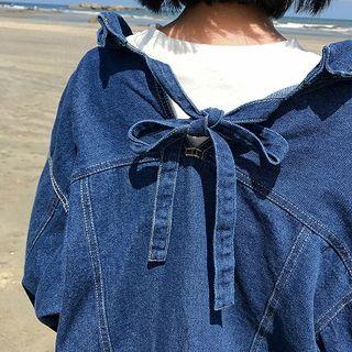 Lace-up Back Denim Jacket Dark Blue - One Size