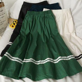Elastic High-waist Stripe-trim Midi Skirt