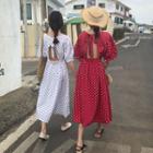 Open Back Polka Dot Short-sleeve A-line Midi Dress