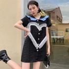 Short-sleeve Heart Ruffled-trim Panel Star Button Dress