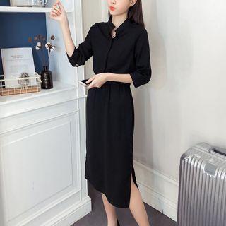 3/4-sleeve Gathered Waist Shirtdress
