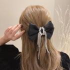 Rhinestone Fringed Bow Hair Clip Black - One Size