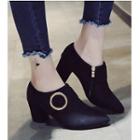 Round Buckle Block Heel Pointed Ankle Boots