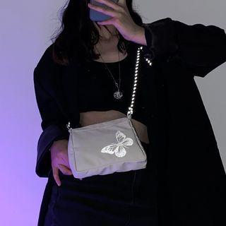 Reflective Butterfly Print Nylon Crossbody Bag