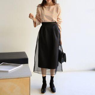 Zip-back Mesh Midi Skirt