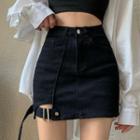 Cutout A-line Denim Skirt