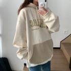 Couple Matching Letter Printed Color Block Hooded Pullover