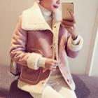 Fleece-lined Faux Suede Snap Button Jacket
