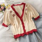 Contrasted Heart-embroidered Button-down Top Almond - One Size