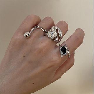 Chained Alloy Ring / Shirred Alloy Open Ring