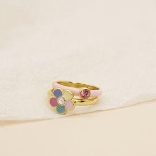 Flower Glaze Alloy Ring / Rhinestone Alloy Ring / Set