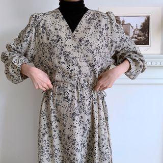 Drawstring Waist V-neck Floral Maxi Dress As Shown In Figure - One Size