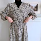 Drawstring Waist V-neck Floral Maxi Dress As Shown In Figure - One Size