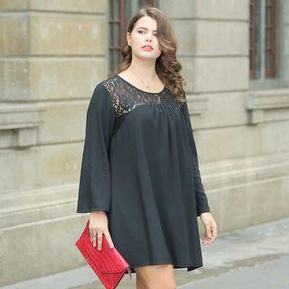 Long-sleeve Lace-panel Shirred Tunic