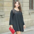 Long-sleeve Lace-panel Shirred Tunic