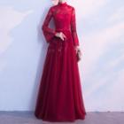 Wedding Stand-collar Long-sleeve Dress