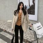 Double-breasted Plain Blazer / Mock Two Piece Striped Panel Blouse / Knit Pants
