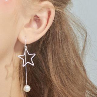 925 Sterling Silver Wire Star Beaded Earring As Shown In Figure - One Size
