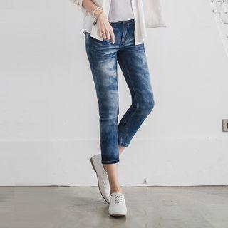 Zipper Shirred Cuffed Capri Jeans