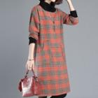 Houndstooth Long-sleeve Mid Shift Dress