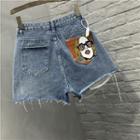 Cartoon Print Distressed Denim Hot Pants