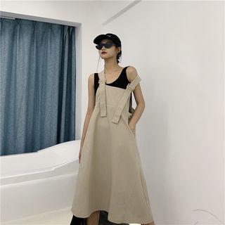 Plain A-line Jumper Dress Khaki - One Size