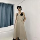 Plain A-line Jumper Dress Khaki - One Size