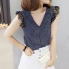 V-neck Lace Trim T-shirt