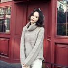 Turtle-neck Loose-fit Chunky-knit Sweater