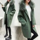 Furry Trim Hooded Long Coat