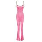 Rhinestone Strap Satin Jumpsuit