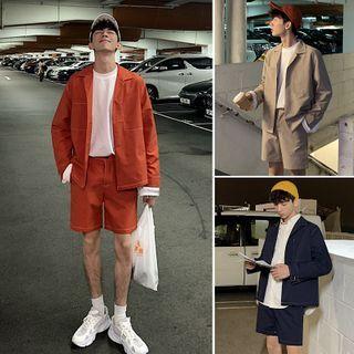 Long-sleeve Plain Jacket + High-waist Plain Dress Shorts