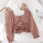 Drawstring Silky Cropped Blouse