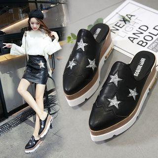 Star Sequined Pointed Platform Mules