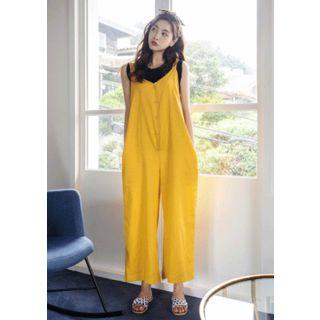 Buttoned Linen Blend Jumper Pants
